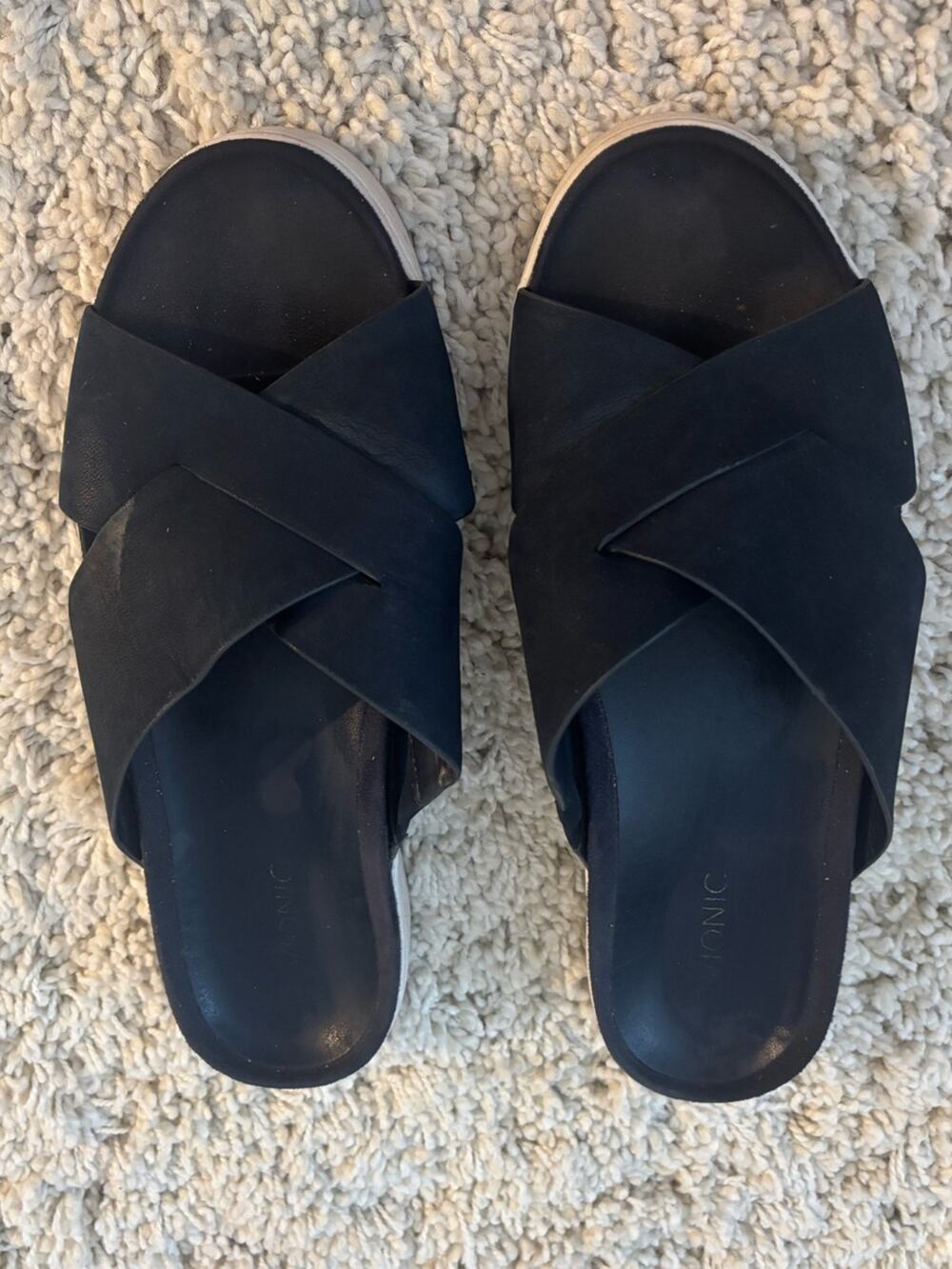 Vionic Splendid Lou Strap Navy Blue Sandal Nubuck Leather in Black Size 9.5
